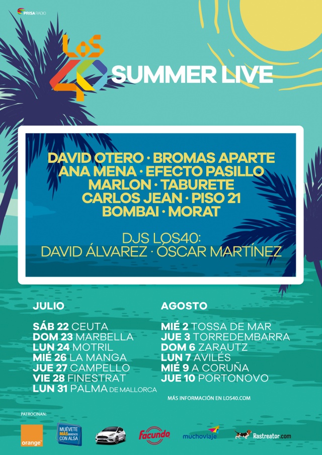 Taburete, David Otero, Efecto Pasillo y muchos más en la gira LOS40 SUMMER LIVE Taburete, David Otero, Efecto Pasillo y muchos más en la gira LOS40 SUMMER LIVE