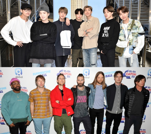 BTS y Maroon 5 juegan en la misma liga BTS y Maroon 5 juegan en la misma liga