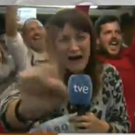 Así celebró una reportera de TVE que le había tocado el gordo de la lotería de Navidad